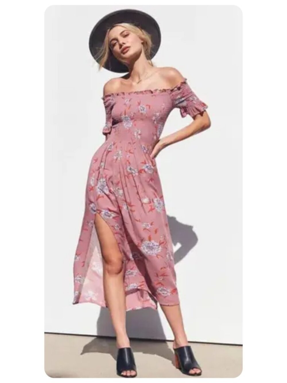 Urban Outfitters Kimchi Blue Picnic Floral Off The Shoulder Midi Dress sz S